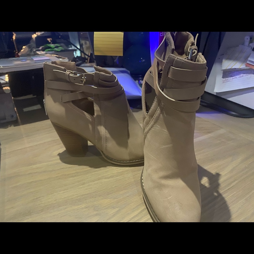 Tan faux suede boots with back zip